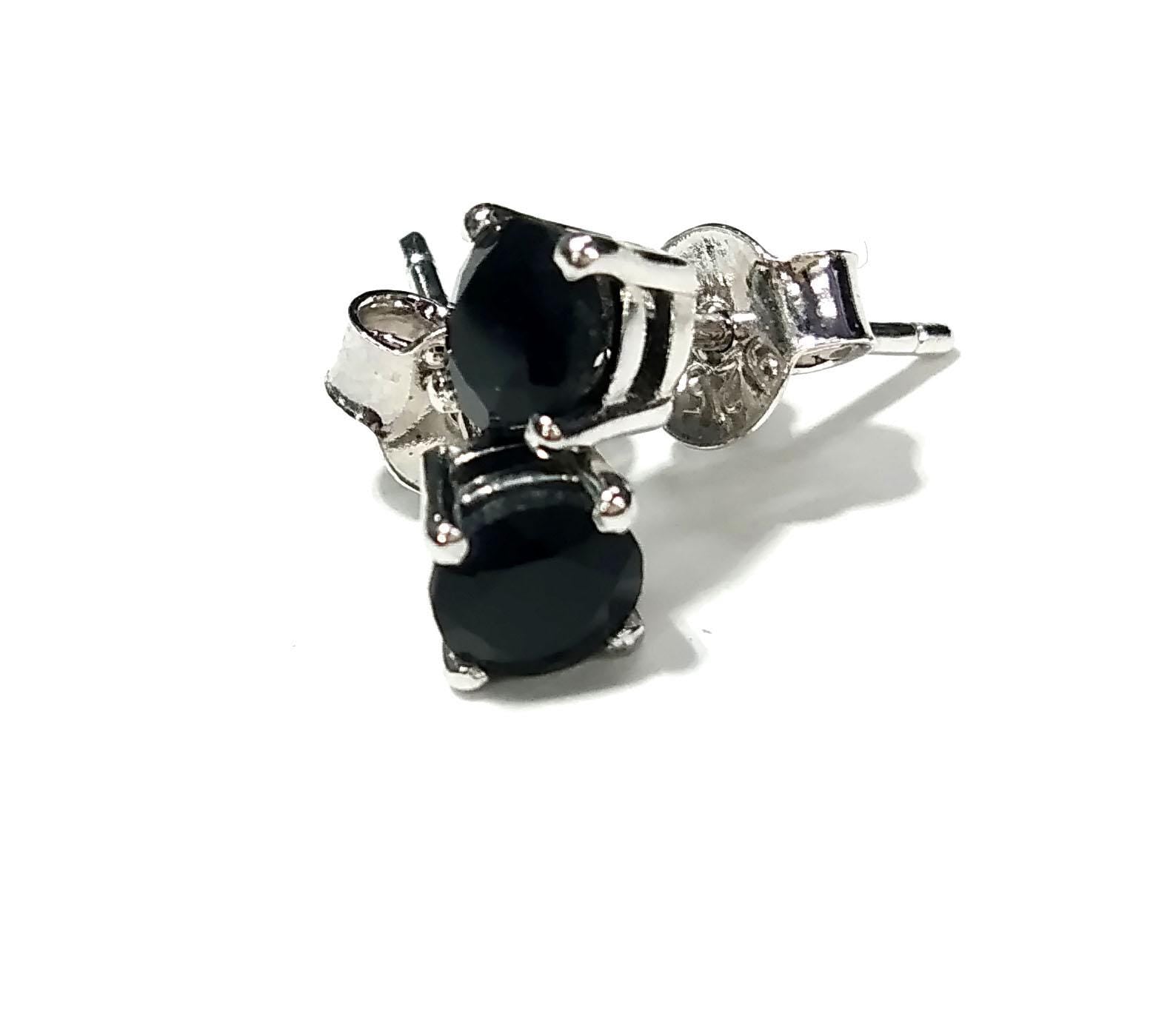 Black Onyx Stud Earrings, 925 Solid Starling Silver Earring, Amazing Natural Black Onyx Faceted Round Shape Stone Size 5x5 mm Christmas Gift